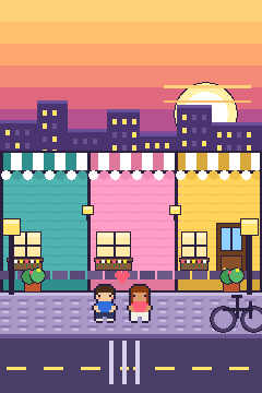 Fase da rua ao entardecer em pixel art